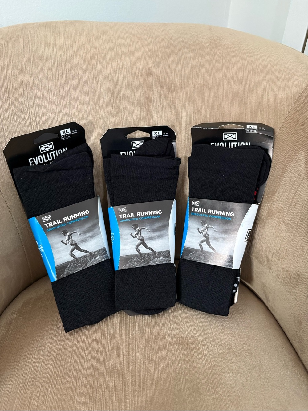 Trail Running Compression Socks Evolution XL Outdoor Microfiber Bundle 3 NWT